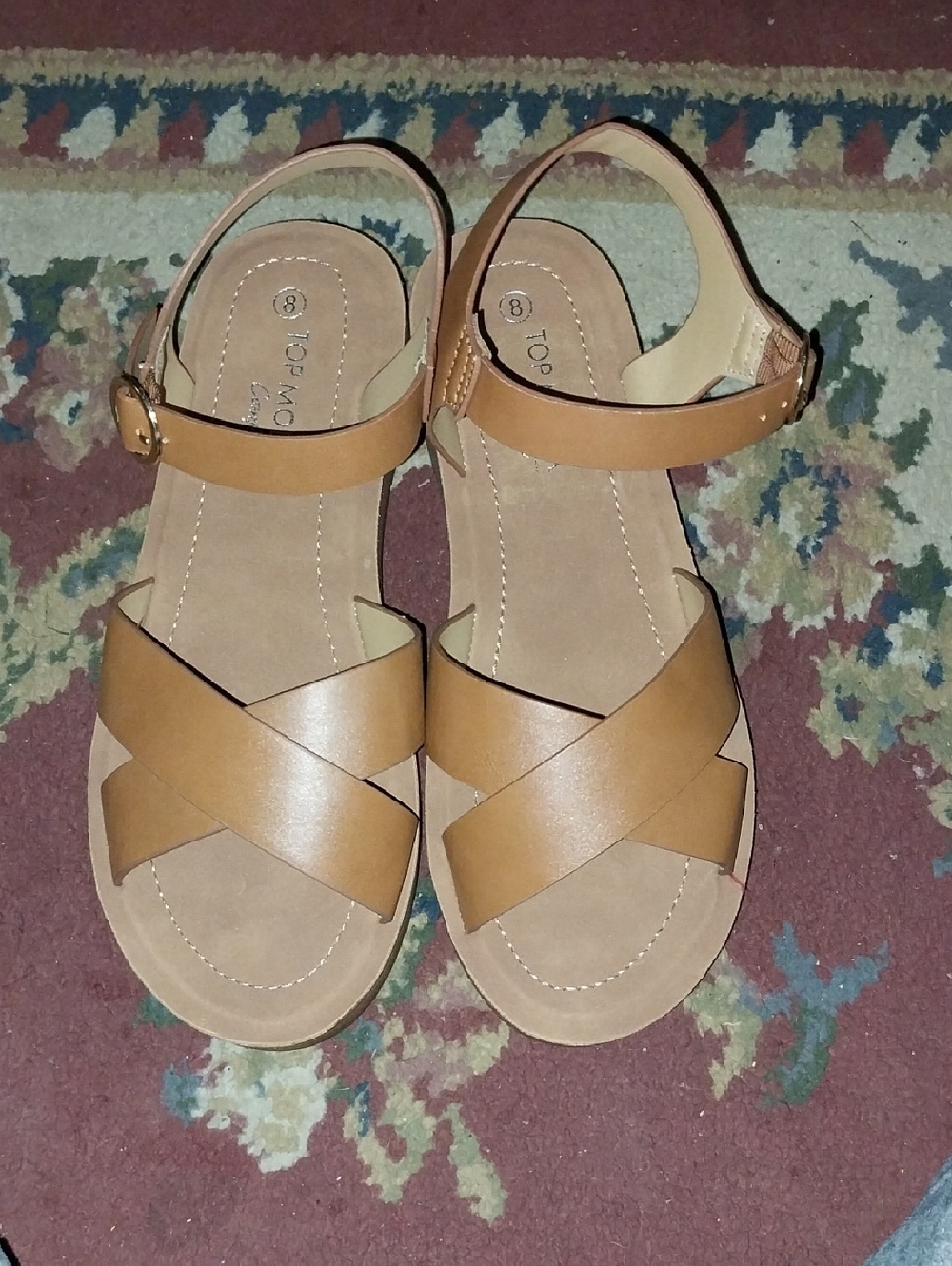 NWOT Top Moda Comfort Tan Cross-Strap Ankle-Sling Sandals